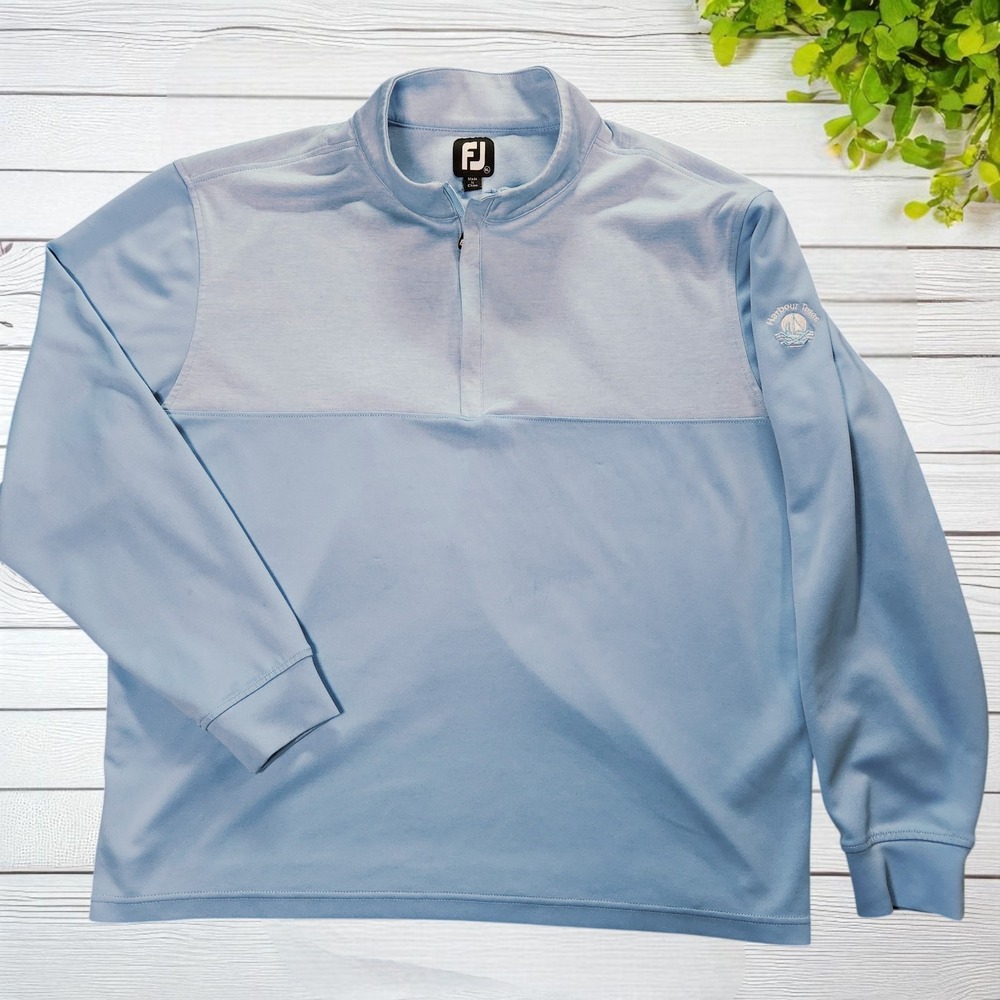 FootJoy Pullover Mens XL Blue 1/4 Zip Lightweight Golf Mock Neck Harbour Trees